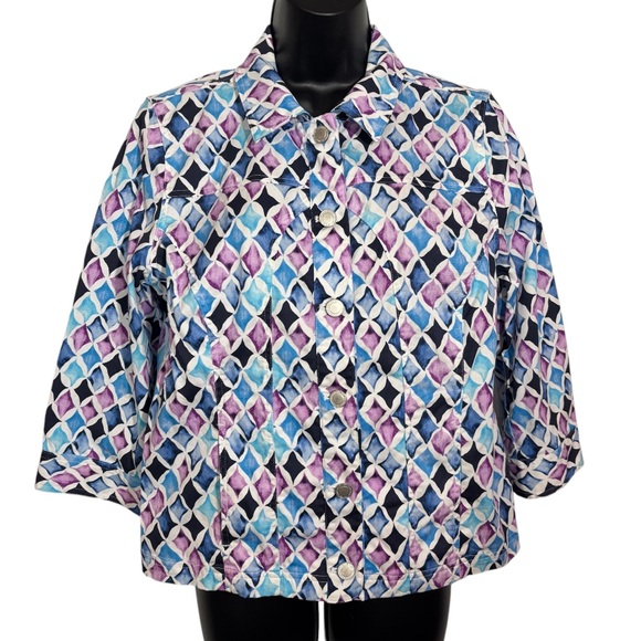 Christopher & Banks Jackets & Blazers - Christopher & Banks Jacket Button Front Pastel Diamond Print Cotton Size Medium